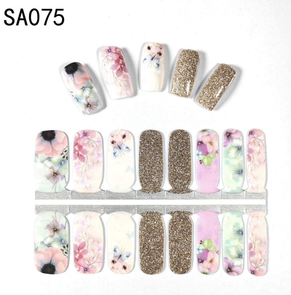 16 Count Kikilee Stock Wraps - Glossy with Glitter Accents (Not all top coats cooperate)